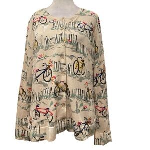 Vintage Charter Club Bike-Print Rhinestone Cardigan M